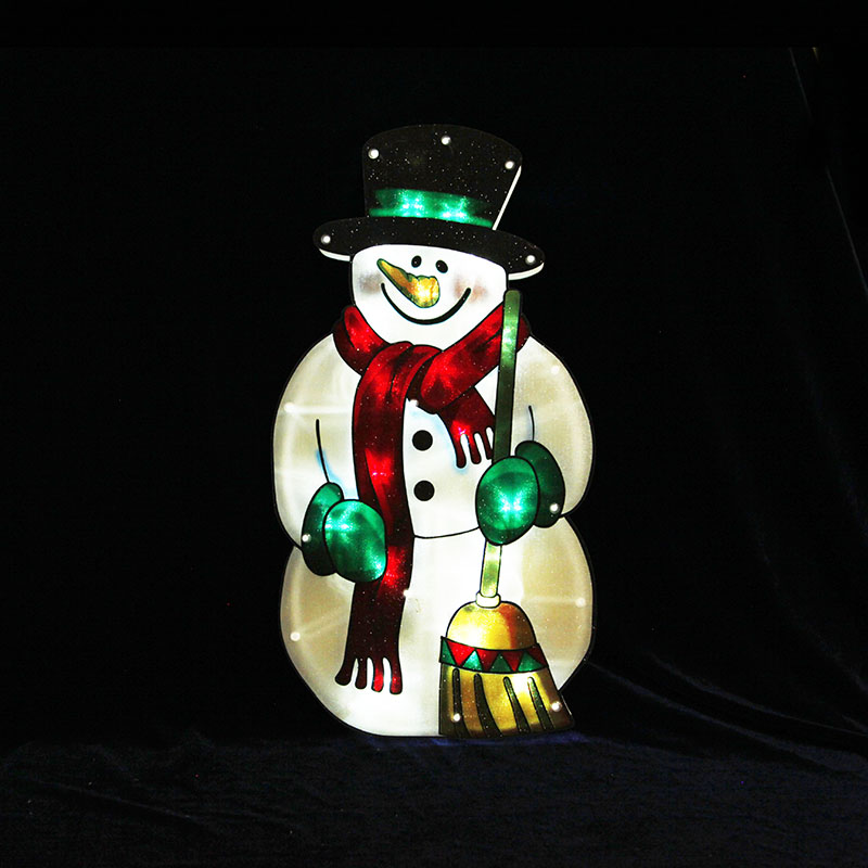Broom Snowman PVC Window Light