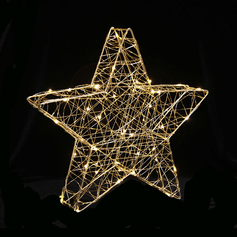 Copper wire lamp around double five-pointed star with beads