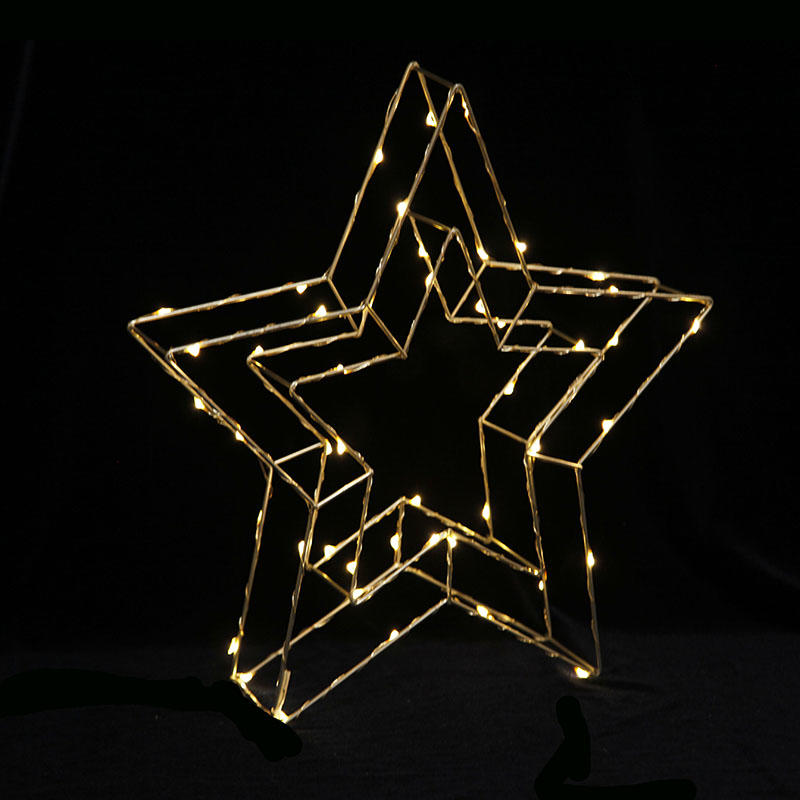 Copper wire lights around double five-pointed star