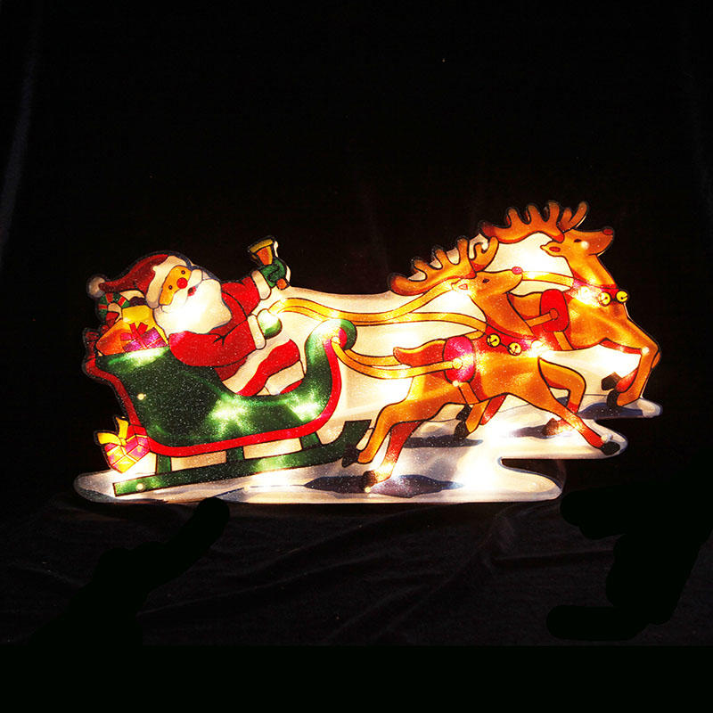 Double deer cart Santa Claus PVC window lights