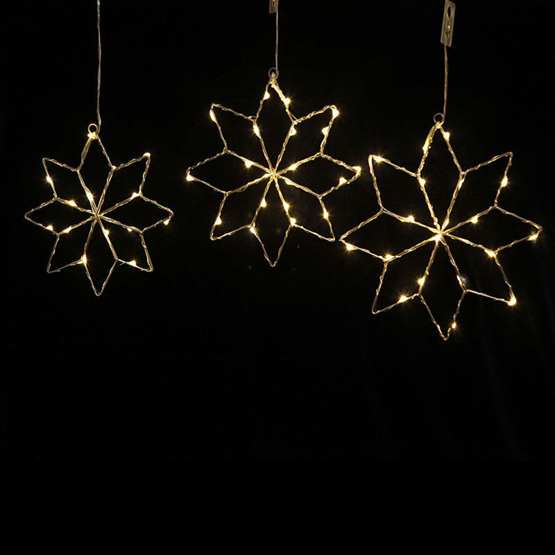 Three-piece set of three copper wire lights around the 8-angle iron frame snowflake